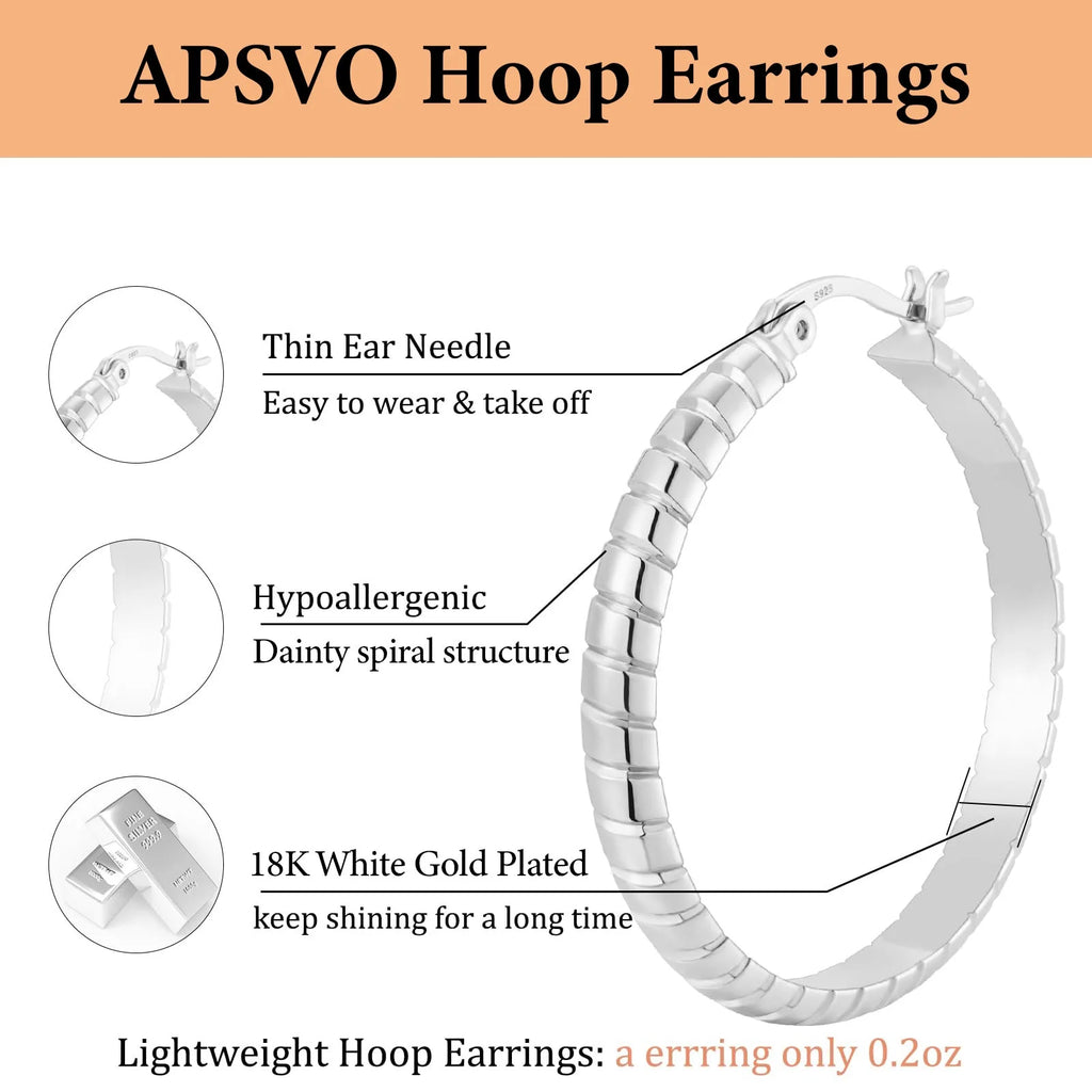 2 Pairs 18K White Gold Plated Hoop Earrings for Women S925 Sterling Silver Post Hypoallergenic Earrings Set Birthday Graduation Jewelry Gifts Her Mom Girlfriend Adults Ideas 50/60MM